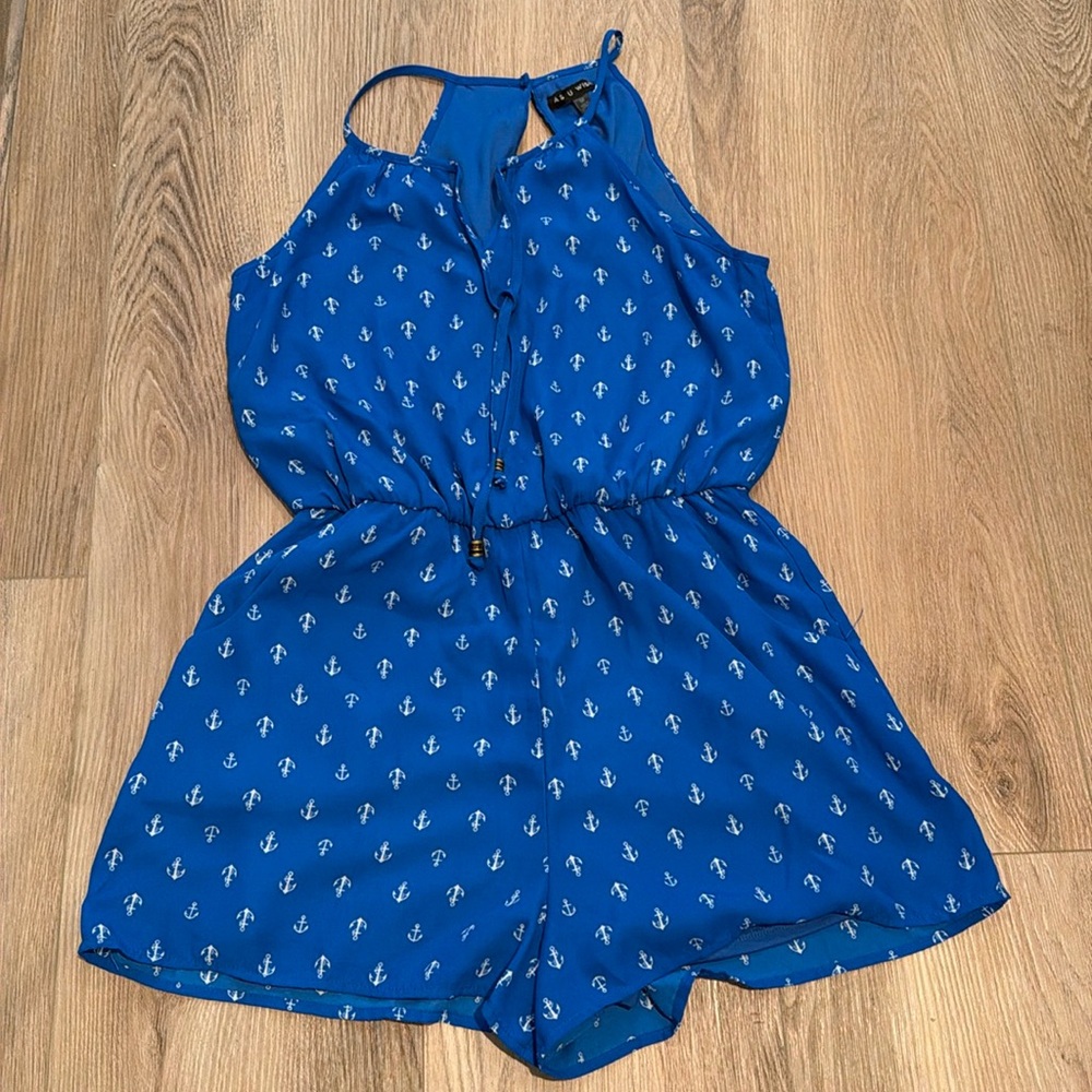 Blue and white romper